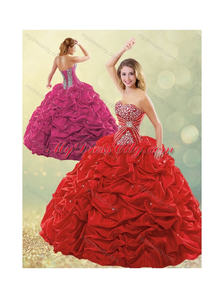 New Style Puffy Skirt Bubble Red Quinceanera Dress in Taffeta