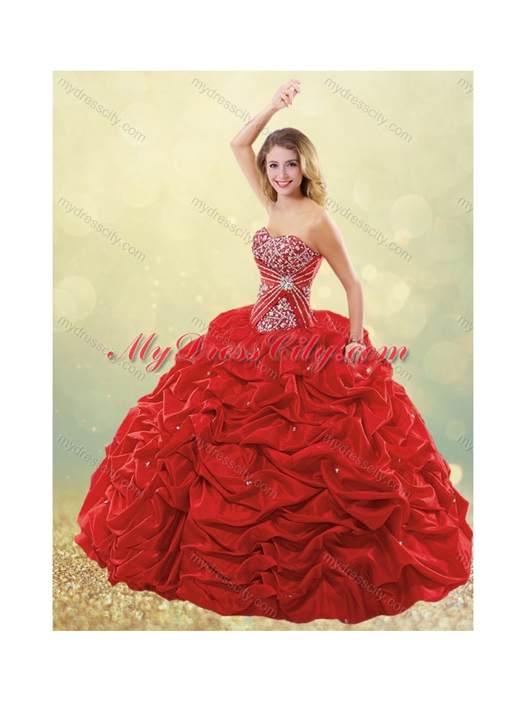 New Style Puffy Skirt Bubble Red Quinceanera Dress in Taffeta