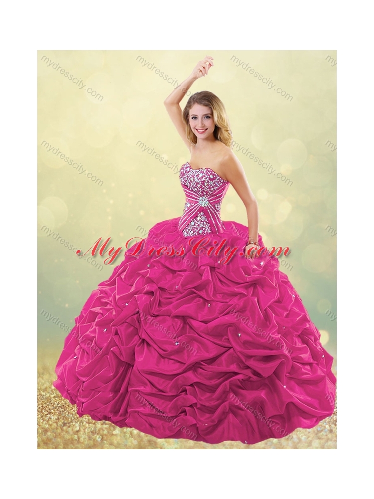New Style Puffy Skirt Bubble Red Quinceanera Dress in Taffeta
