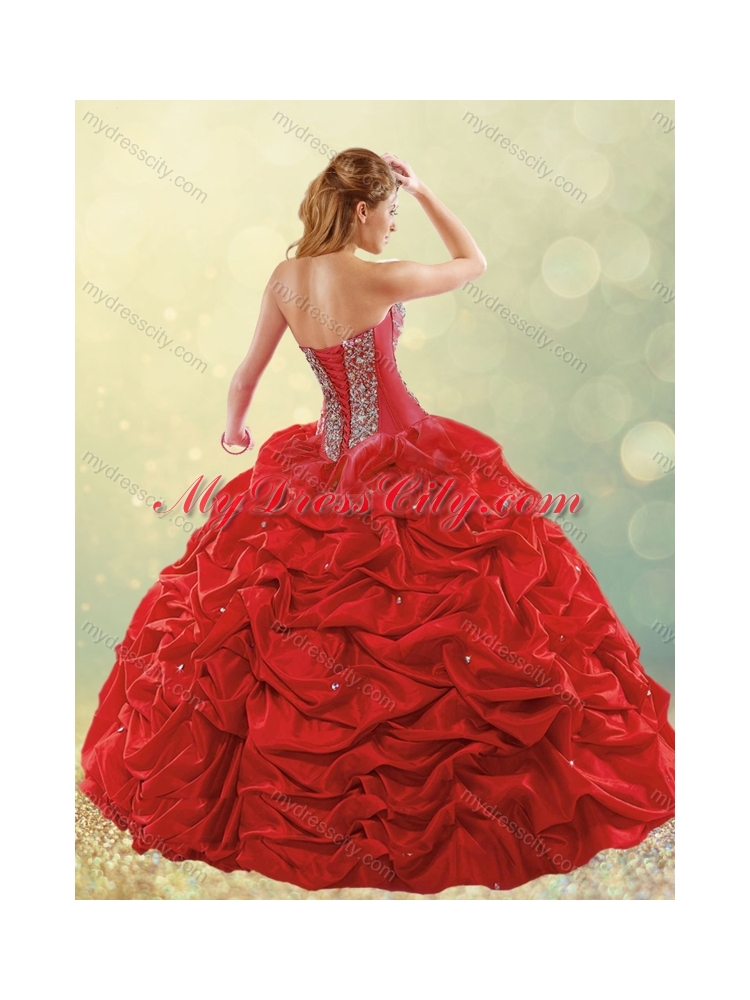 New Style Puffy Skirt Bubble Red Quinceanera Dress in Taffeta