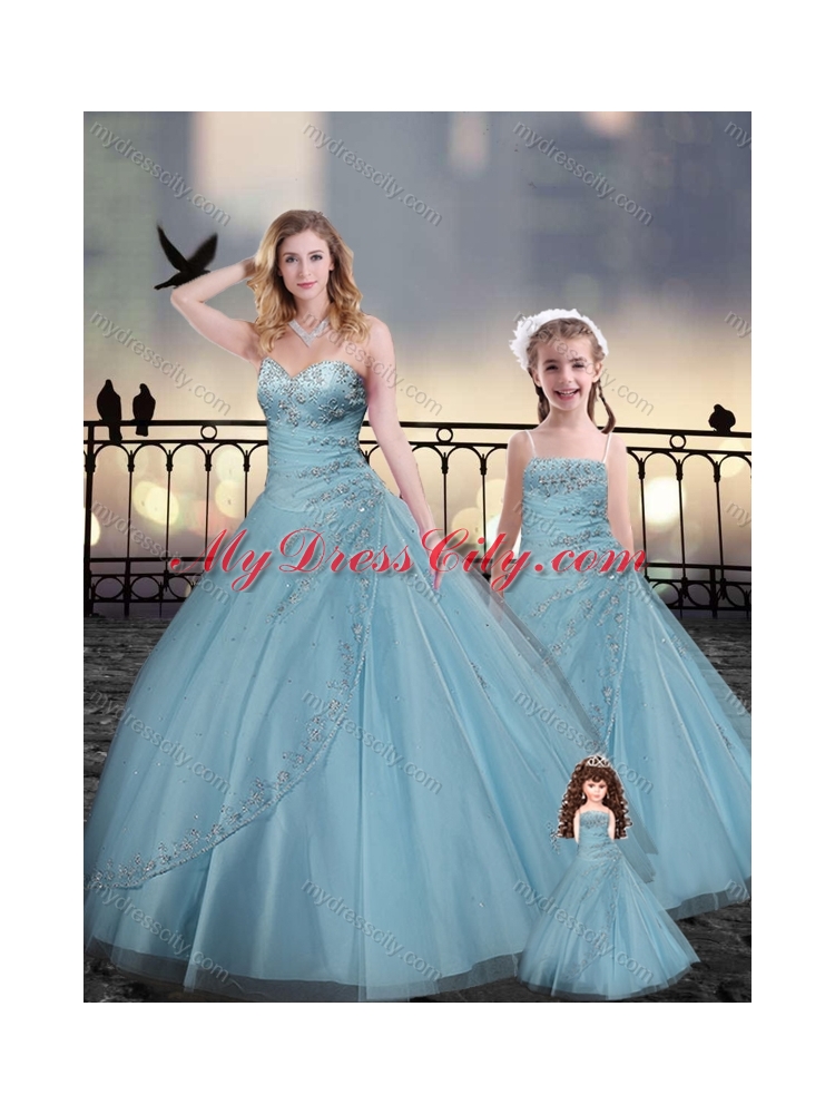 Custom Fit Light Blue Macthing Princesita With Quinceanera Dresses with Beading and Appliques