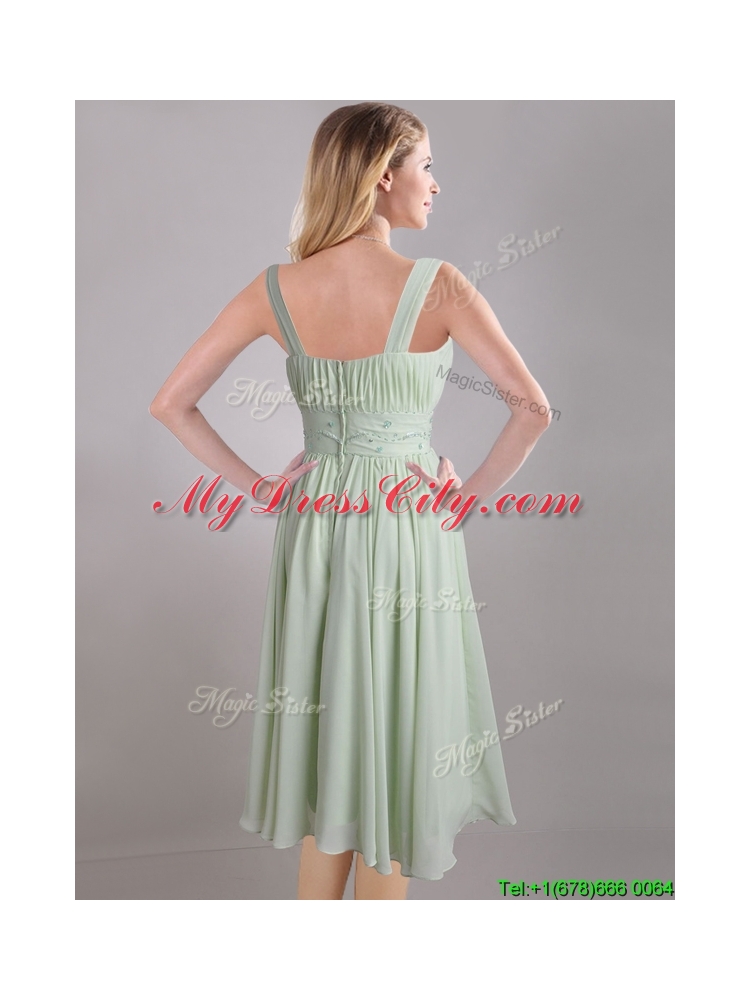 Exclusive Beaded and Ruched Apple Green V Neck Bridesmaid Dress in Chiffon