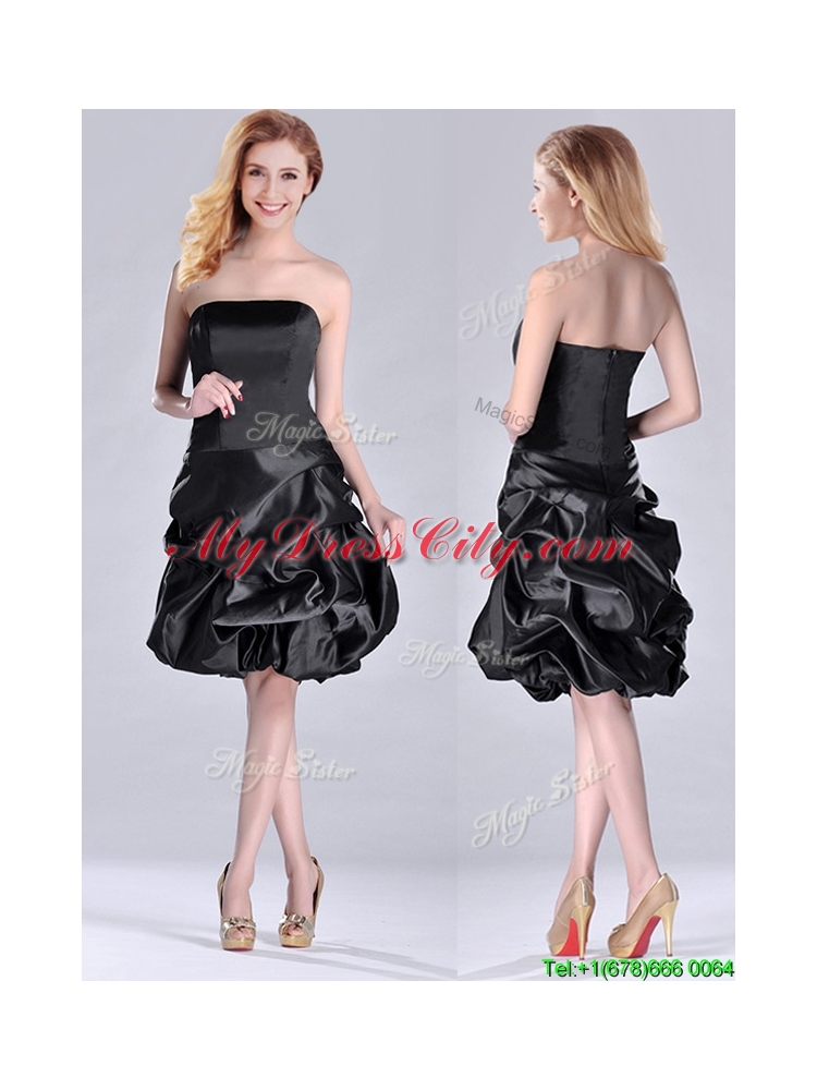 New Arrivals Strapless Taffeta Black Bridesmaid Dress in Knee Length