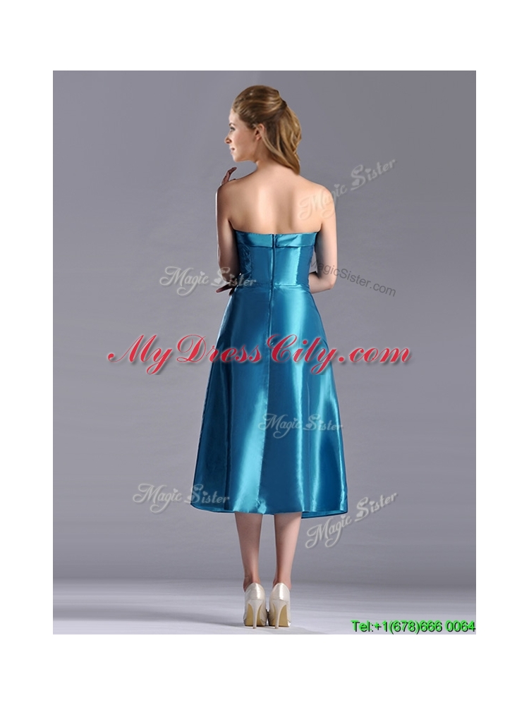 2016 Luxurious A Line Strapless Tea Length Dama Dress in Teal