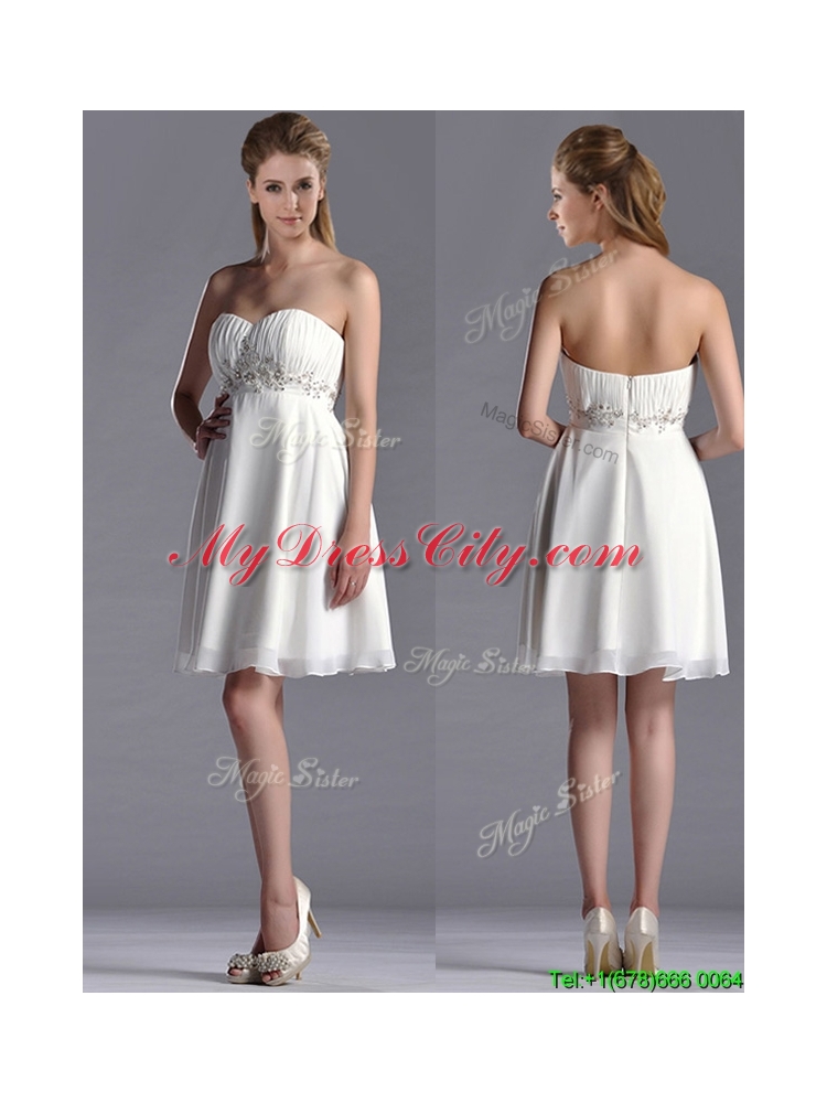 Beautiful Beaded Decorated Waist Chiffon Dama Dress in White