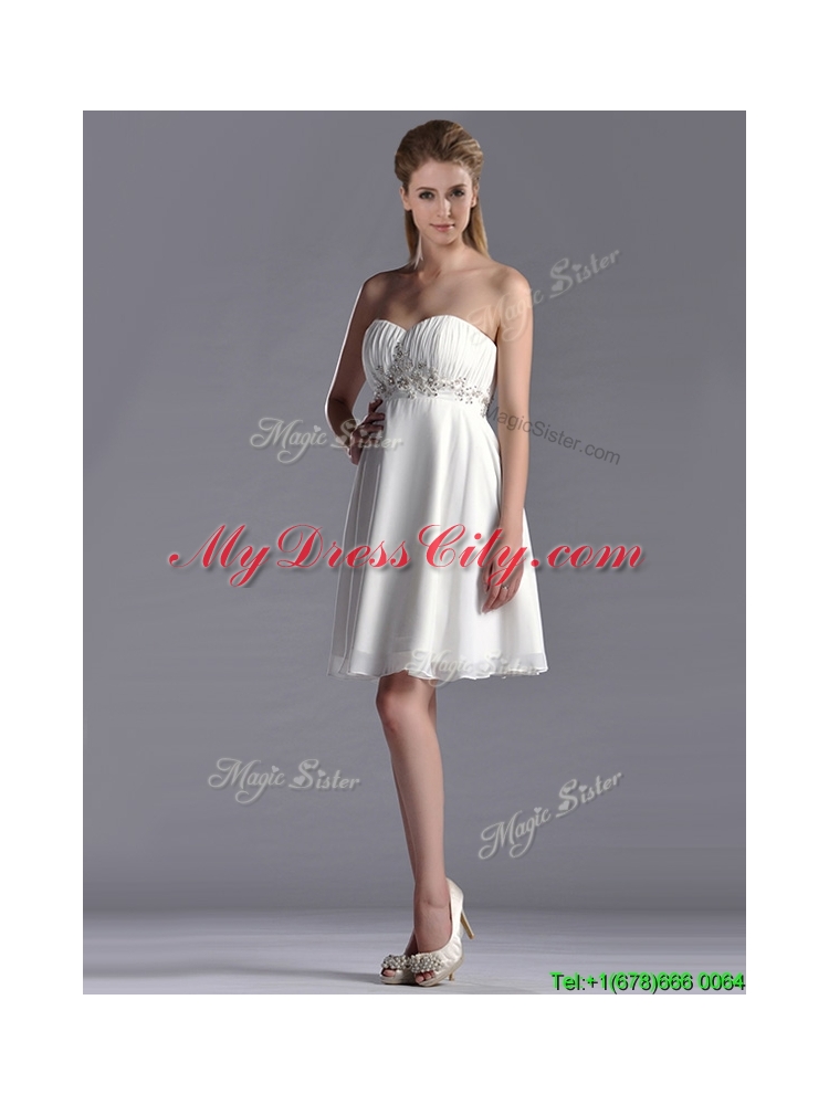 Beautiful Beaded Decorated Waist Chiffon Dama Dress in White