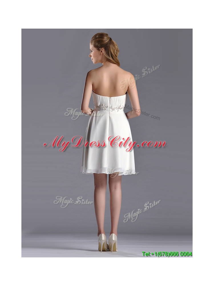 Beautiful Beaded Decorated Waist Chiffon Dama Dress in White