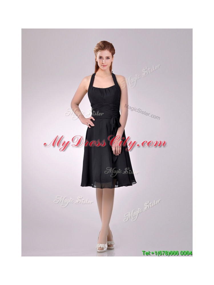 Best Selling Chiffon Halter Top Ruched Dama Dress in Black