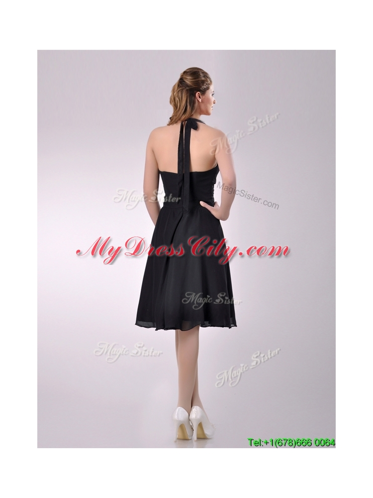 Best Selling Chiffon Halter Top Ruched Dama Dress in Black