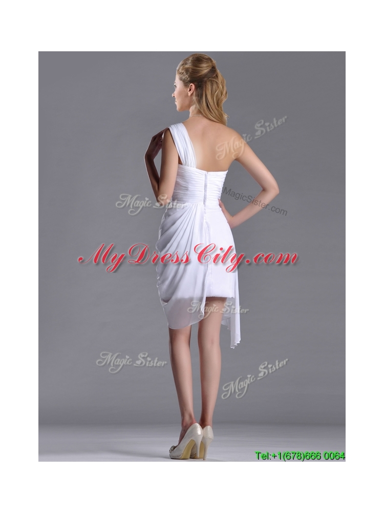 Cheap Column One Shoulder White Short Dama Dress with Zipper Up