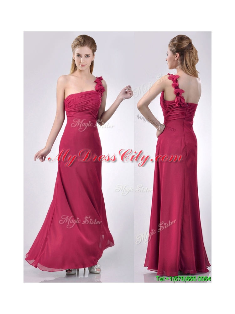 Hot Sale One Shoulder Red Dama Dress with Appliques and Ruching