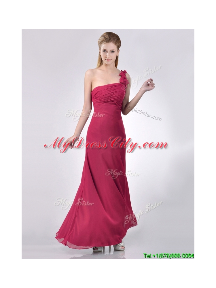 Hot Sale One Shoulder Red Dama Dress with Appliques and Ruching