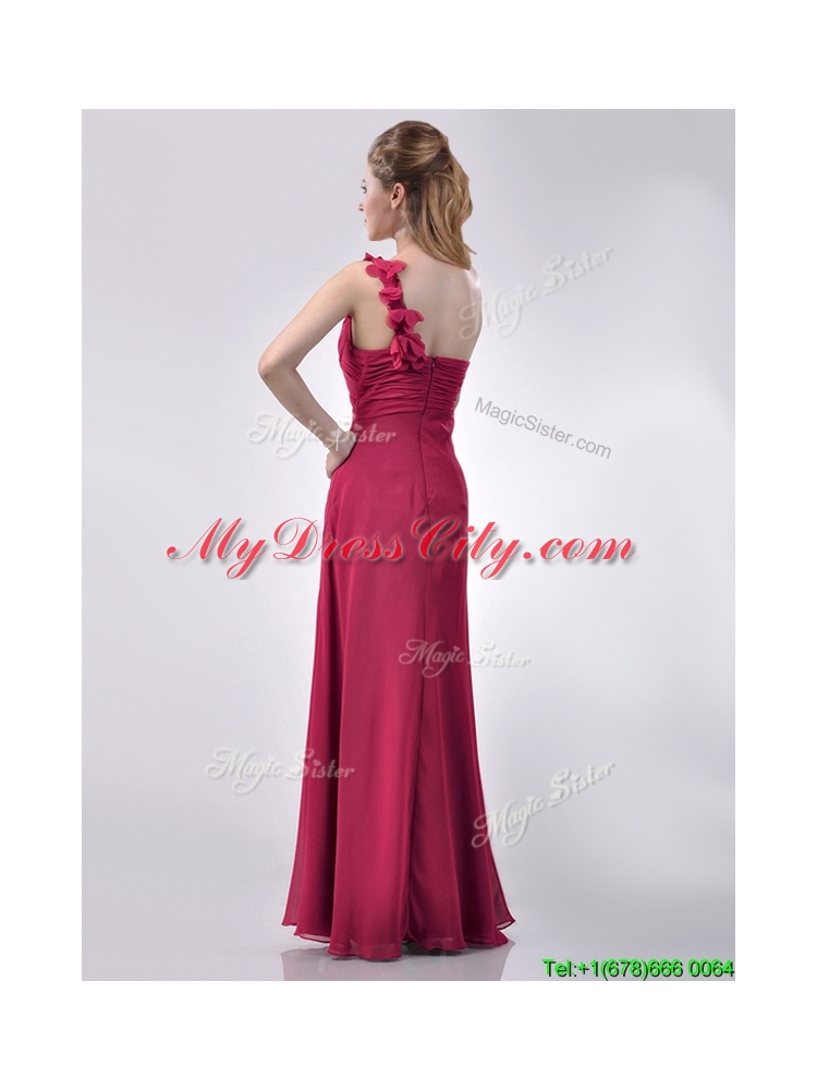 Hot Sale One Shoulder Red Dama Dress with Appliques and Ruching