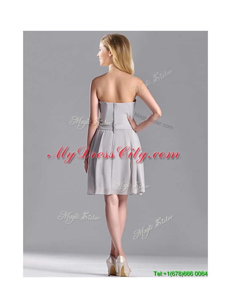 Lovely Empire Strapless Chiffon Grey Dama Dress with Hand Made Flower