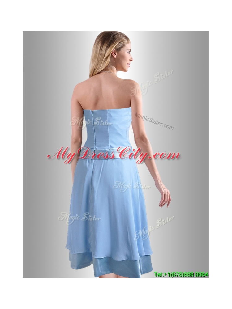 New Style Bowknot Chiffon Short Dama Dress in Light Blue