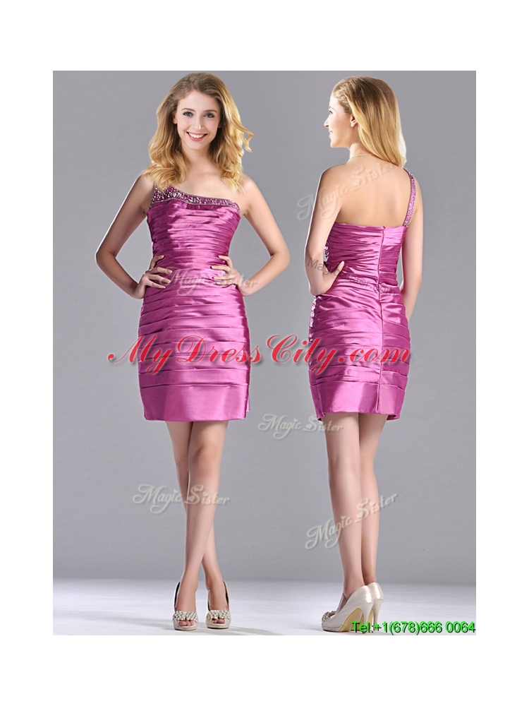 Popular Column Taffeta Dama Dress Beaded Decorated One Shoulder