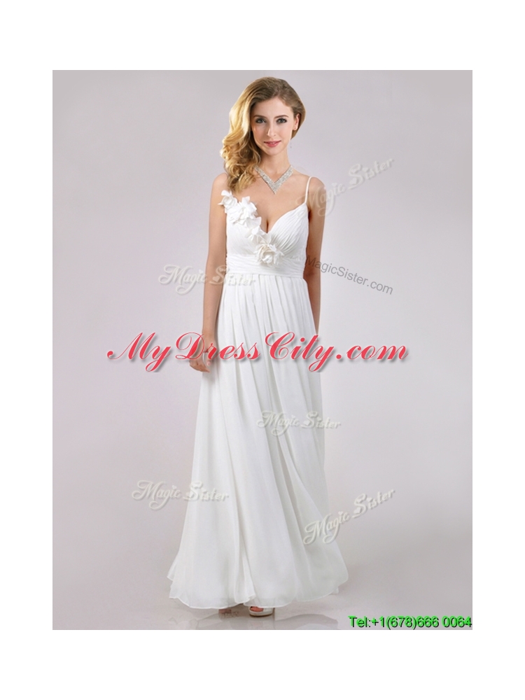 Popular Spaghetti Straps Applique and Ruched Dama Dress in White