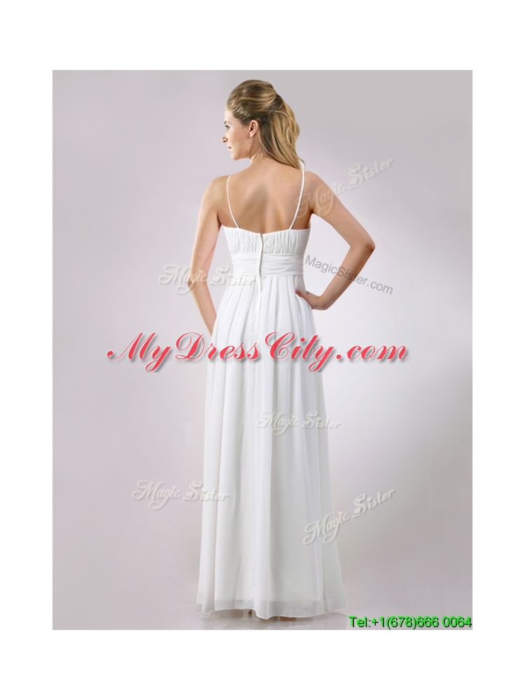 Popular Spaghetti Straps Applique and Ruched Dama Dress in White