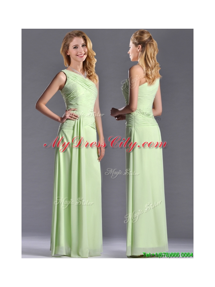 Pretty One Shoulder Side Zipper Yellow Green Dama Dress with Ruching