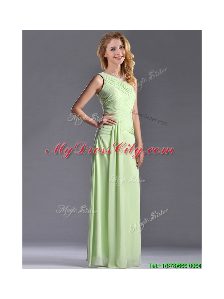 Pretty One Shoulder Side Zipper Yellow Green Dama Dress with Ruching