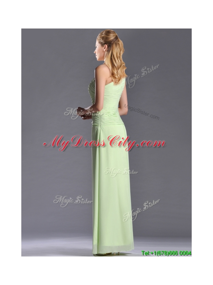 Pretty One Shoulder Side Zipper Yellow Green Dama Dress with Ruching