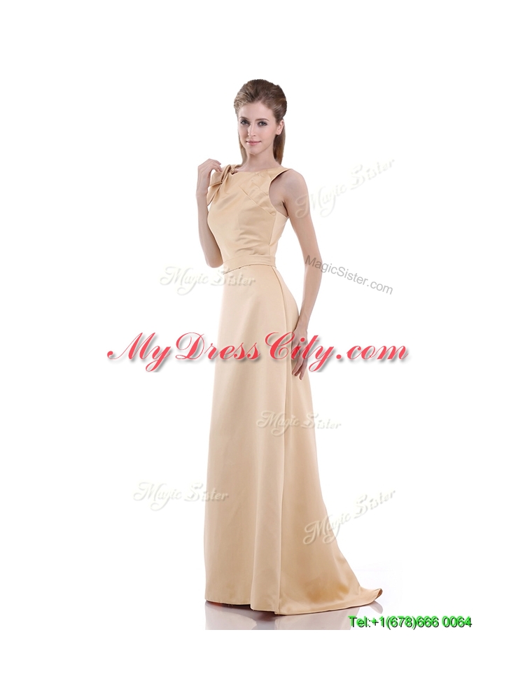 2016 Simple Column Scoop Bowknot Vintage Mother Dress in Champagne