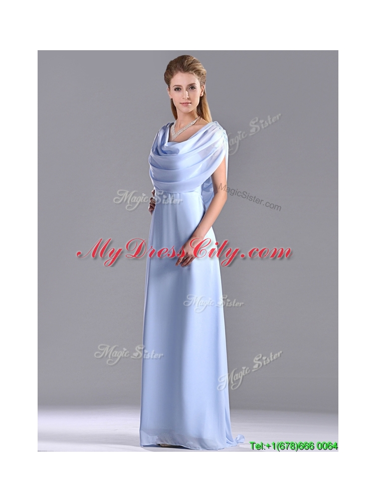 Elegant Spaghetti Straps Light Blue Long Vintage Mother Dress in Chiffon