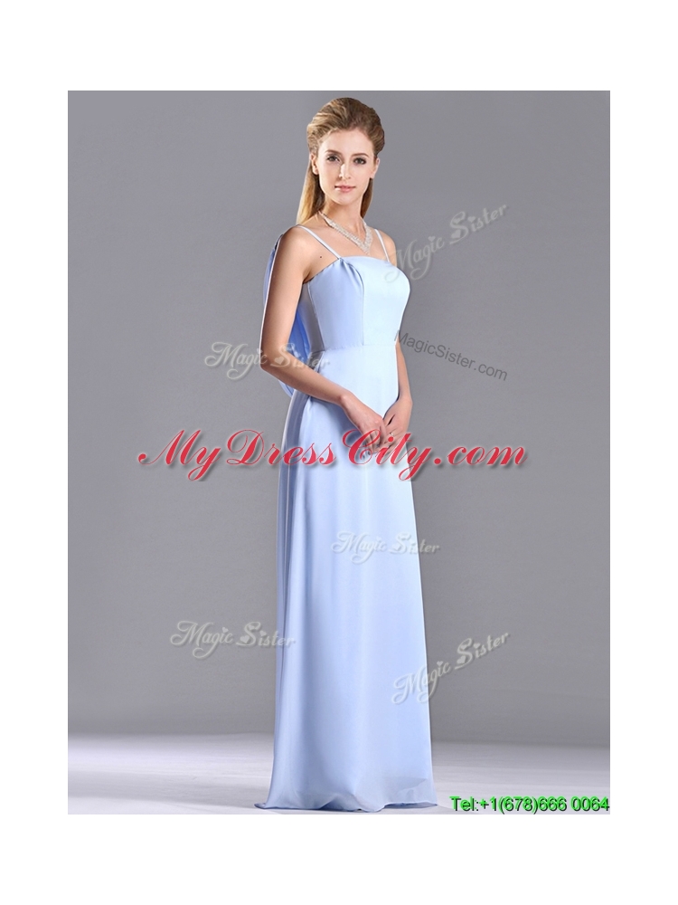Elegant Spaghetti Straps Light Blue Long Vintage Mother Dress in Chiffon