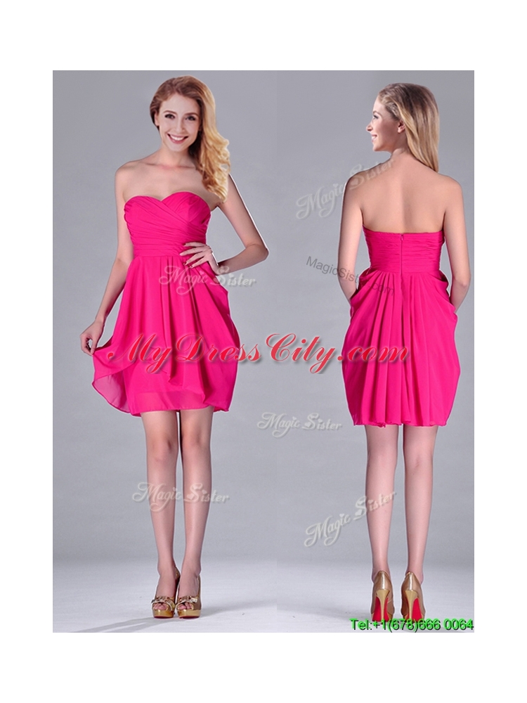 Simple Empire Sweetheart Chiffon Hot Pink Short Dama Dress for Homecoming