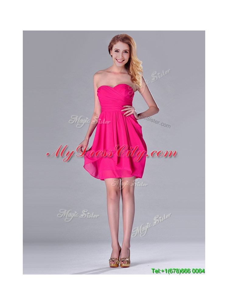 Simple Empire Sweetheart Chiffon Hot Pink Short Dama Dress for Homecoming