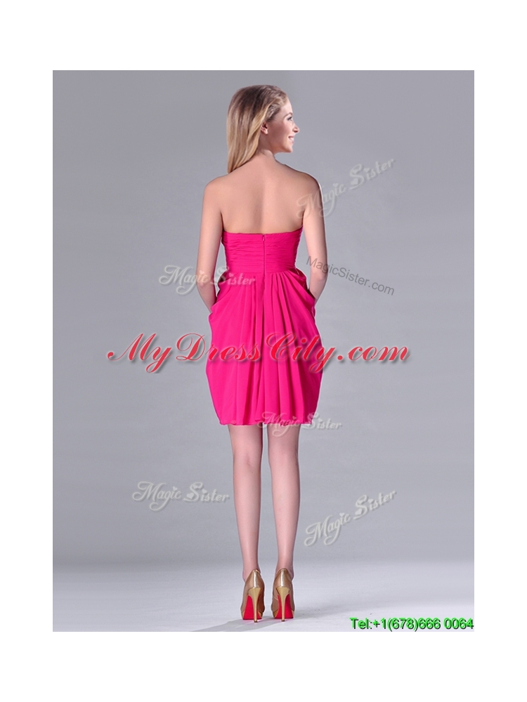 Simple Empire Sweetheart Chiffon Hot Pink Short Dama Dress for Homecoming