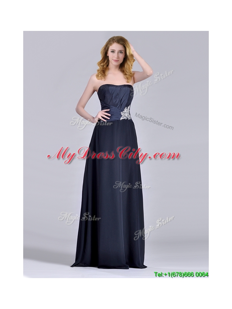 Exquisite Empire Satin Beaded Long Vintage Mother  Dress in Navy Blue
