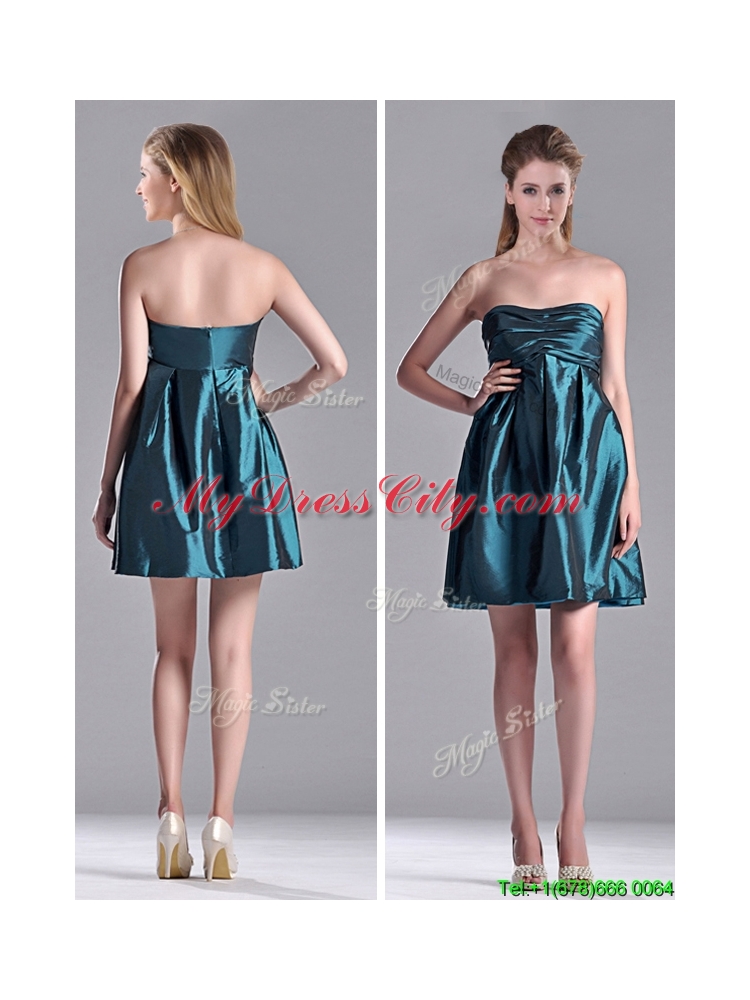 New Arrivals Strapless Ruched Taffeta Short Bridesmaid Dress in Teal
