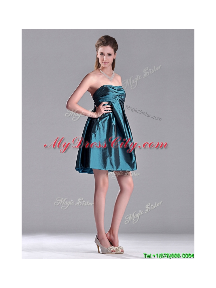 New Arrivals Strapless Ruched Taffeta Short Bridesmaid Dress in Teal