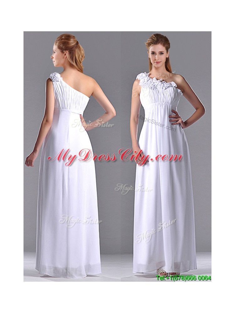 New Elegant Empire Hand Crafted Side Zipper White Bridesmaid Dress with One Shoulder