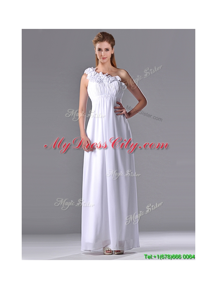 New Elegant Empire Hand Crafted Side Zipper White Bridesmaid Dress with One Shoulder