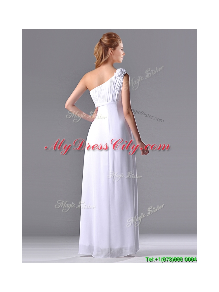 New Elegant Empire Hand Crafted Side Zipper White Bridesmaid Dress with One Shoulder