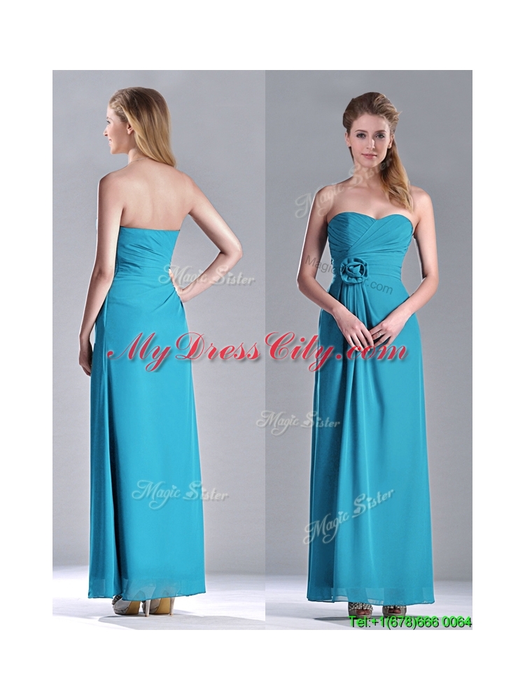 New Hot Sale Ankle Length Hand Crafted Flower Bridesmaid Dress in Teal