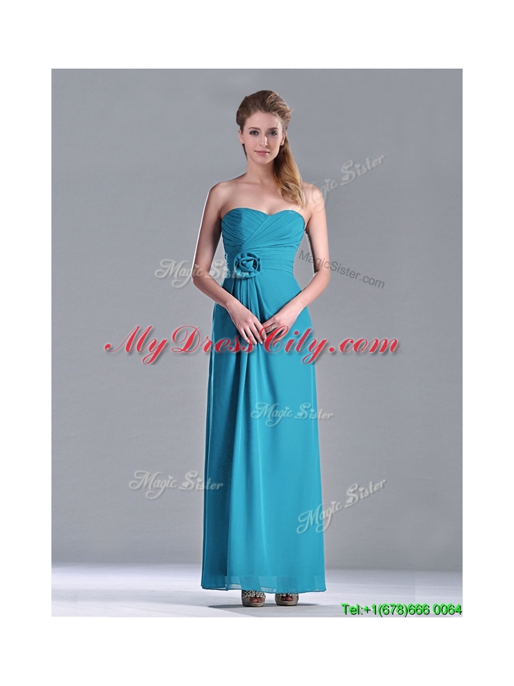 New Hot Sale Ankle Length Hand Crafted Flower Bridesmaid Dress in Teal