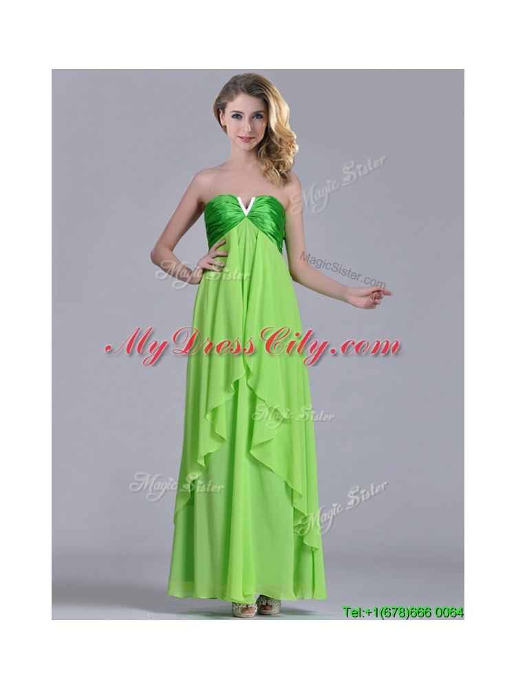 New Pretty Beaded Decorated V Neck Spring Green Bridesmaid Dress in Ankle Length