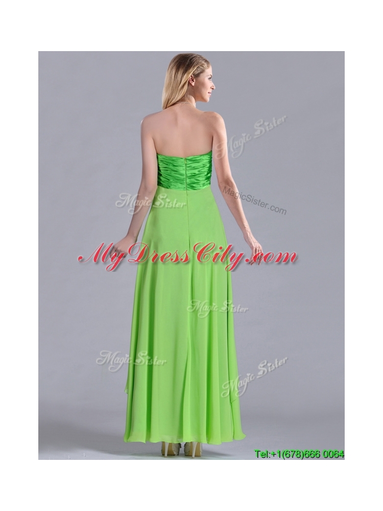 New Pretty Beaded Decorated V Neck Spring Green Bridesmaid Dress in Ankle Length