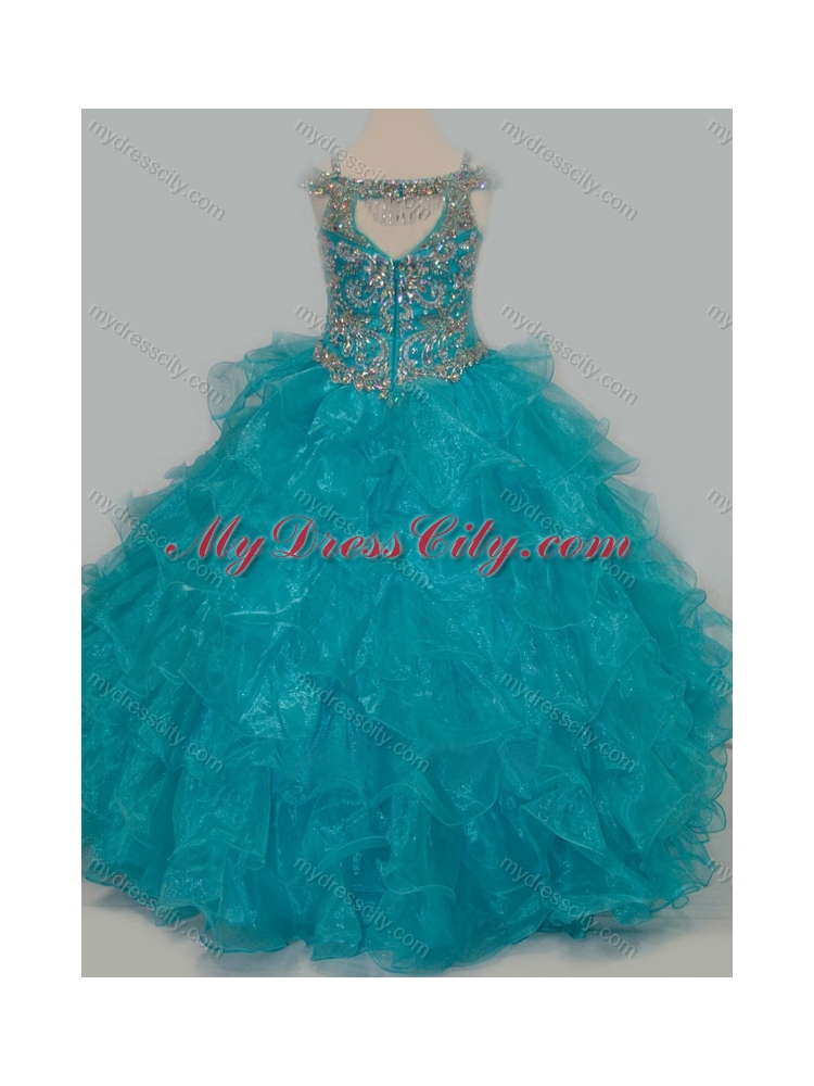 Cheap Really Puffy V-neck Teal  Mini Quinceanera Dress with Rhinestones and Straps