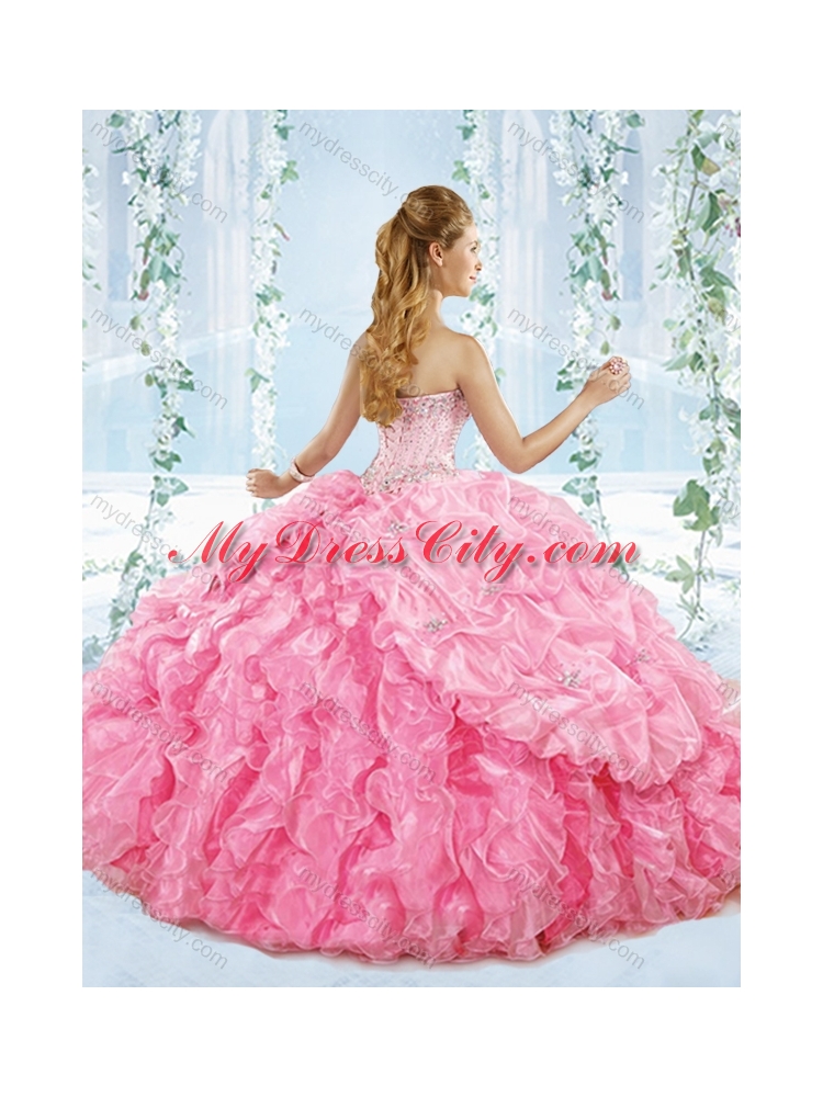 Beaded and Ruffled Organza Detachable Quinceanera Skirts with Deep V Neckline