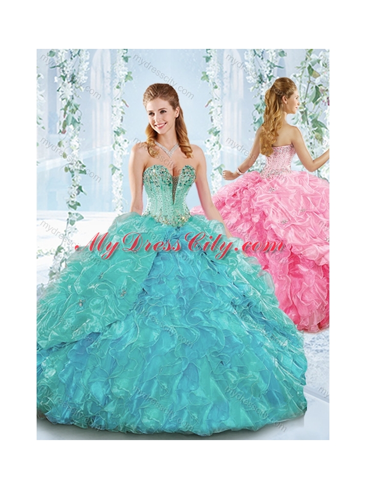Beaded and Ruffled Organza Detachable Quinceanera Skirts with Deep V Neckline