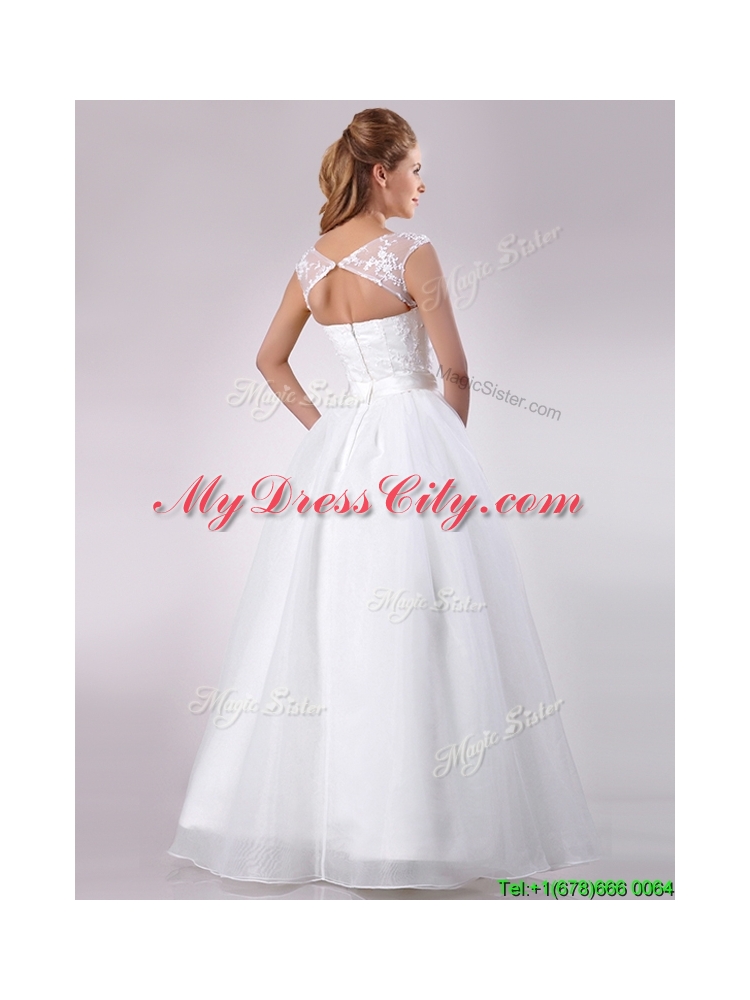 Pretty See Through Scoop Organza Bridal Dress with Hand Crafted
