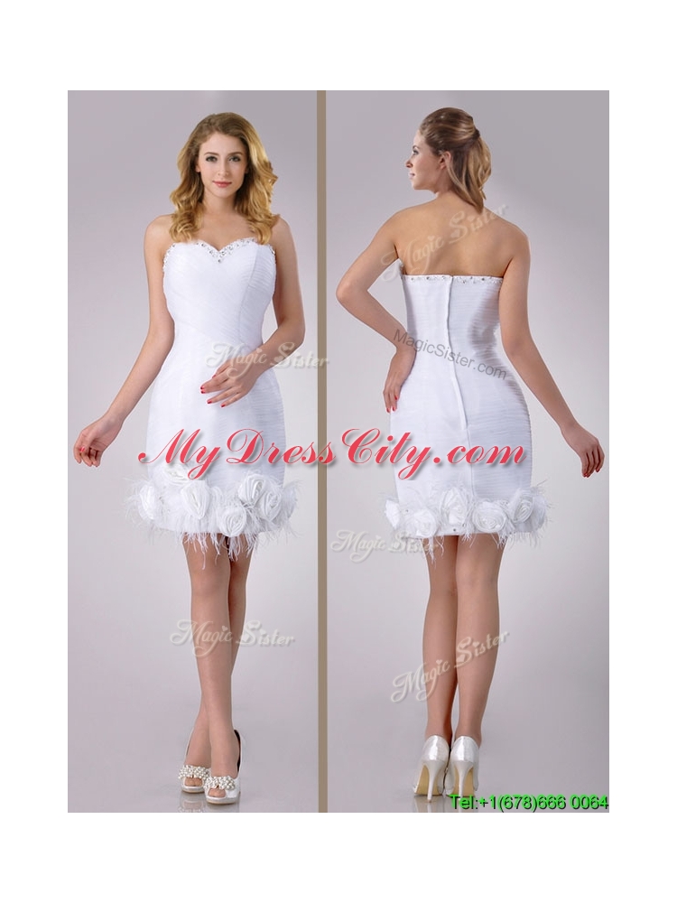 Beautiful Sweetheart Short Satin Wedding Dress with Beading and Rolling Flowers