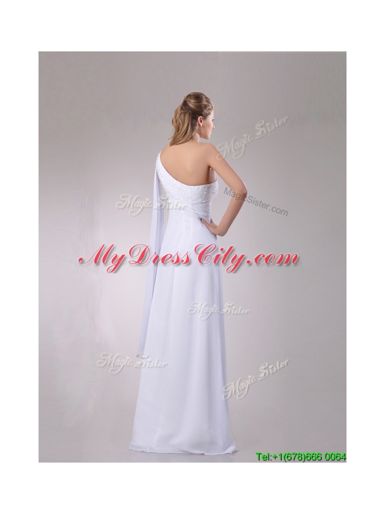 Classical Chiffon Watteau Train One Shoulder Wedding Dress with Beading