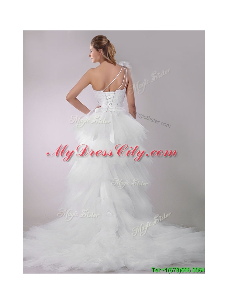 Gorgeous High Low Beaded and Ruffled Wedding Dress with Detachable Skirts
