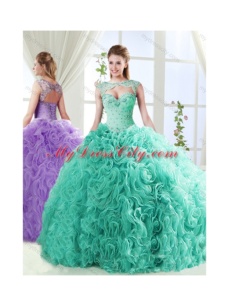 Big Puffy Brush Train Detachable Best Quinceanera Dresses with Beading and Appliques