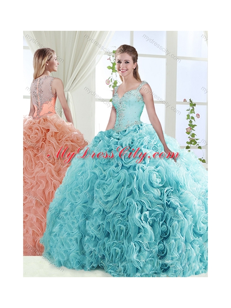 Exclusive See Through Back Beaded Detachable 2016 Quinceanera Dresses  with Straps